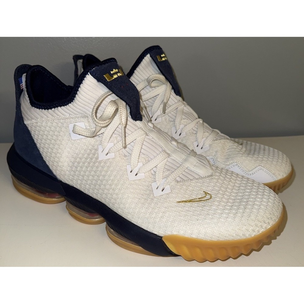 NIKE‎ LEBRON XVI LOW OLYMPIC USA BASKETBALL SHOES MEN SIZE 14 US WHITE BLUE GOLD
